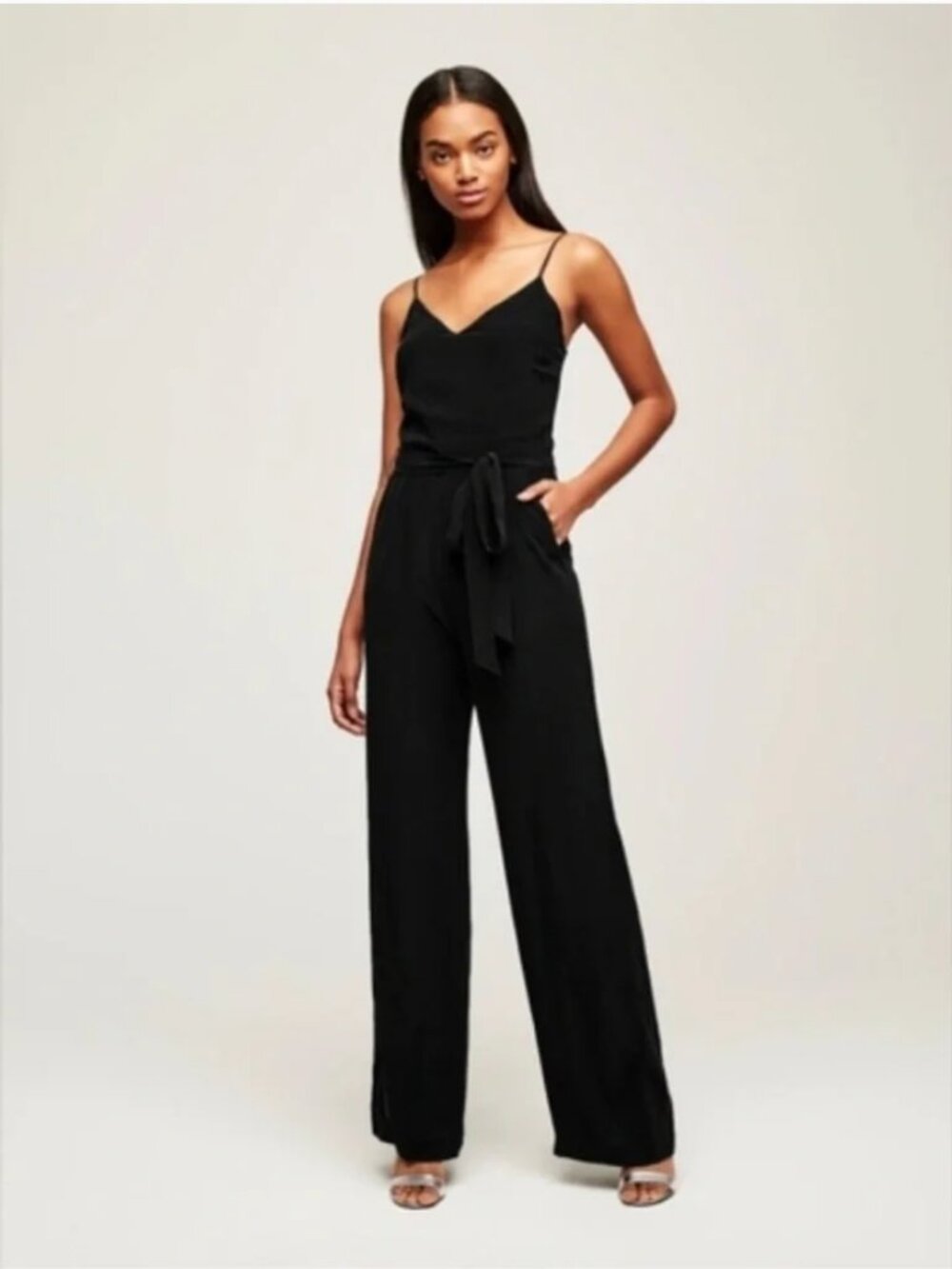L'AGENCE 100% Silk Jackie Black Wide-Leg Tie-Waist Jumpsuit Sz 2